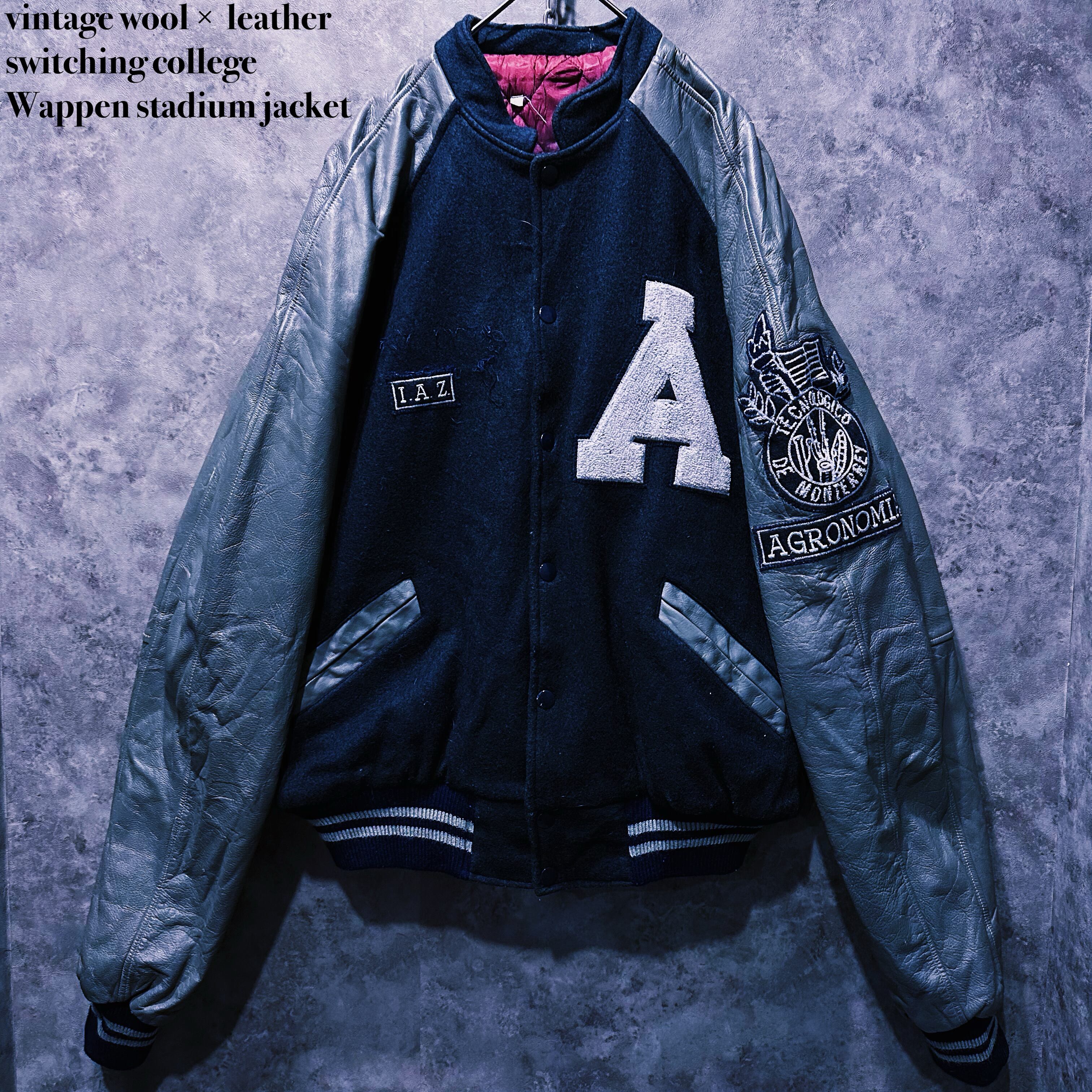 【doppio】vintage wool × leather switching college Wappen stadium jacket