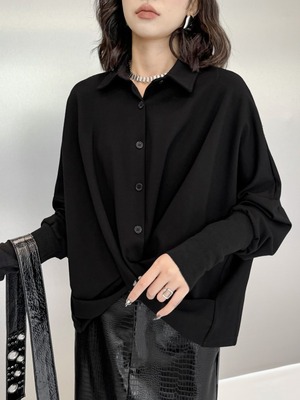 Bat sleeve irregular button down tops [T1753]
