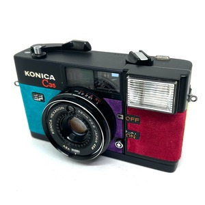 24-005　リメイクカメラ　KONICA C35EF（スカイブルー•パープル・レッド・ライムグリーン・マスタードイエロー）フィルムカメラ
