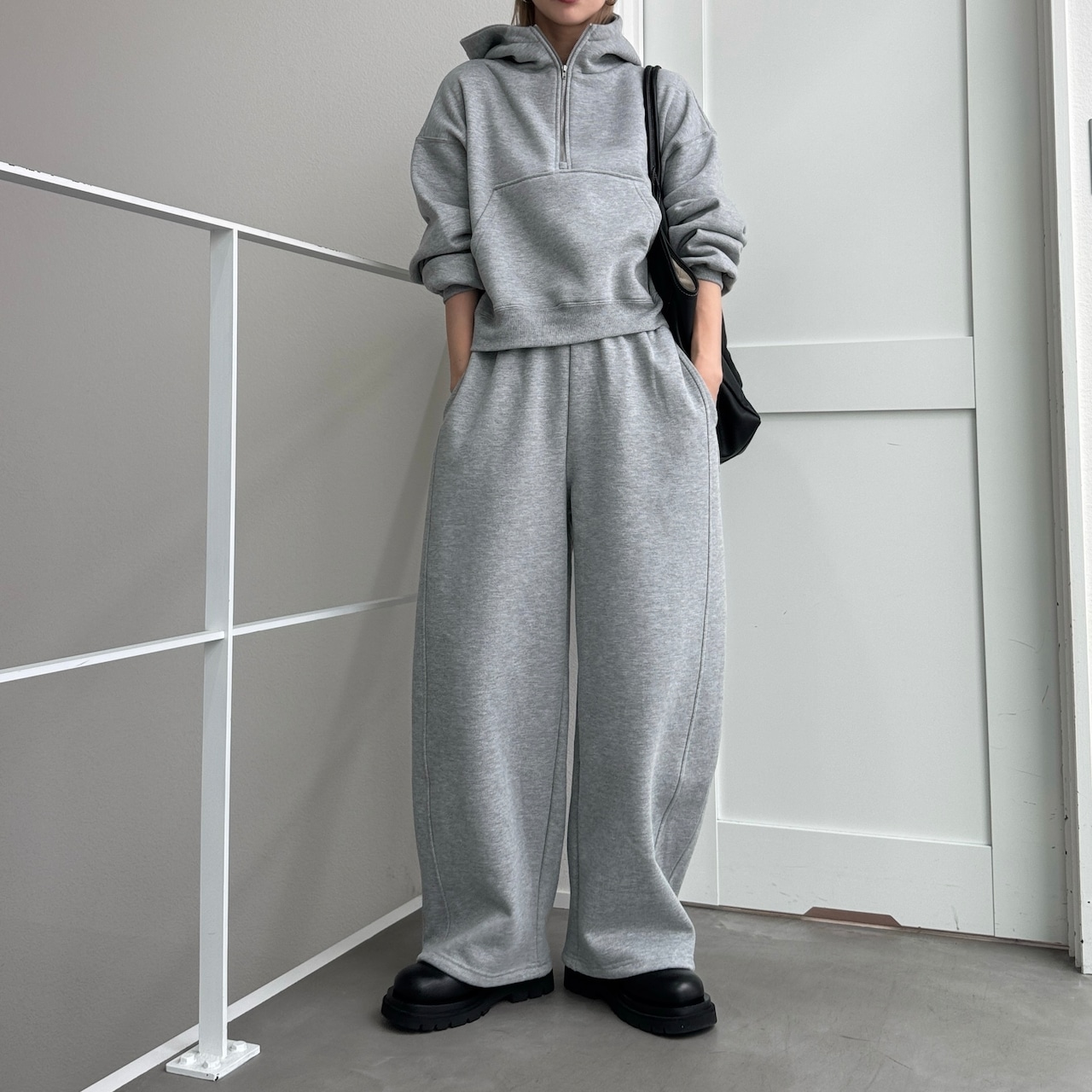 裏起毛ハーフZIPショート丈PK/グレー