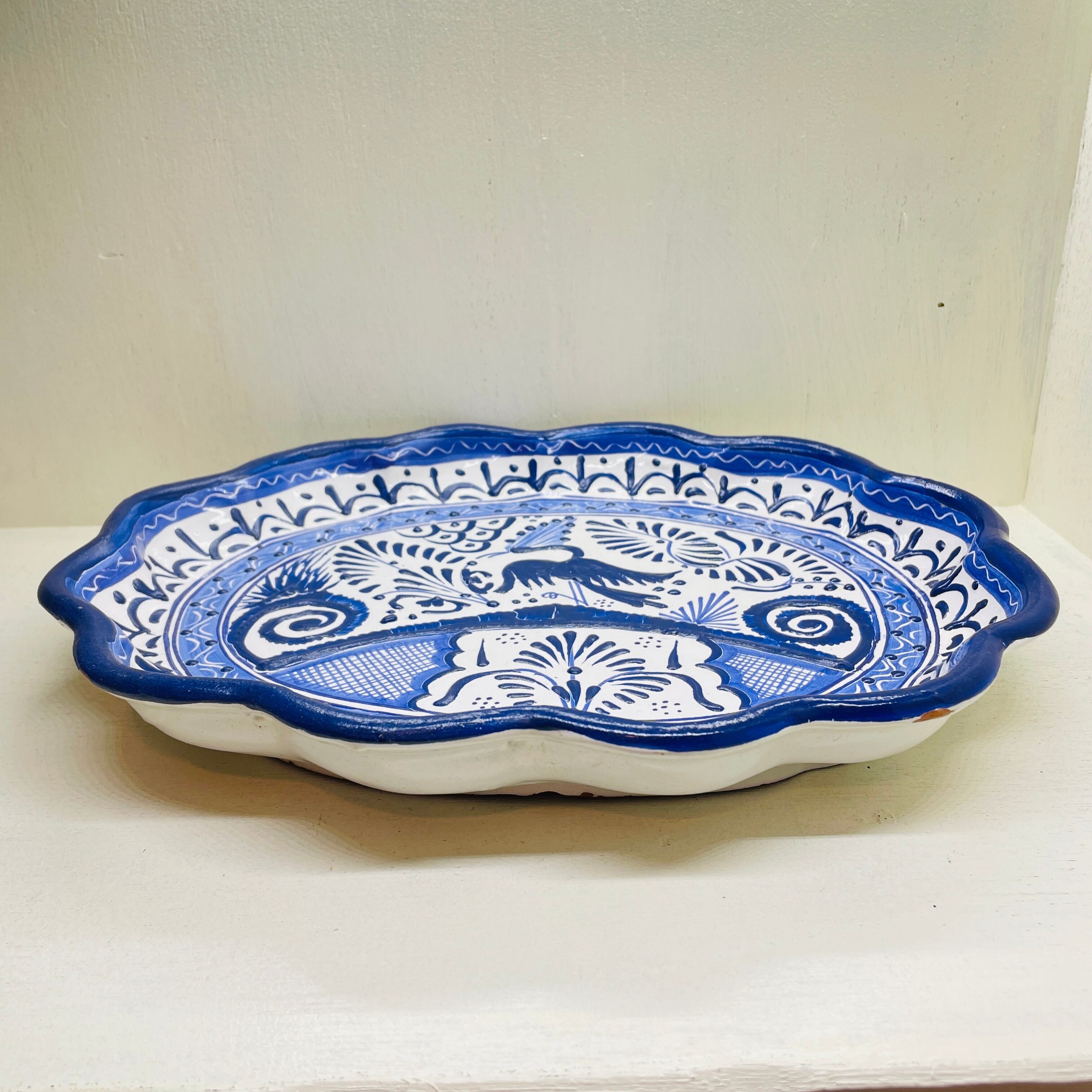 メキシコシティ 陶器の飾り大皿 タラベラ 陶器製 青の伝統模様