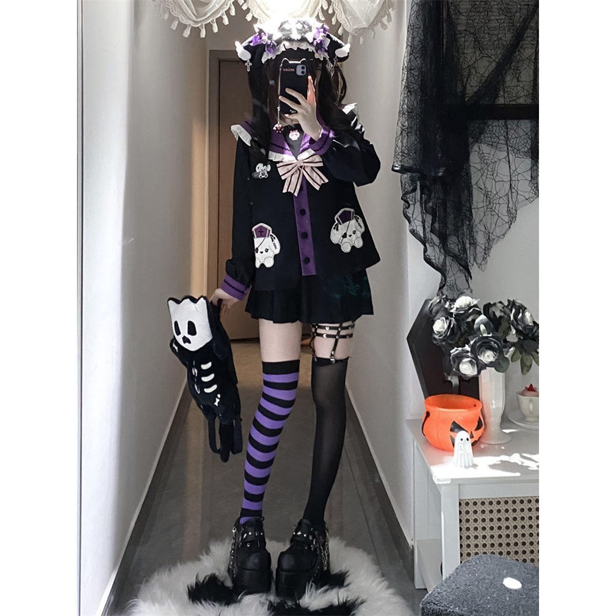 ブラック×パープルセーラー襟制服セットアップ | Maiden's Rêve