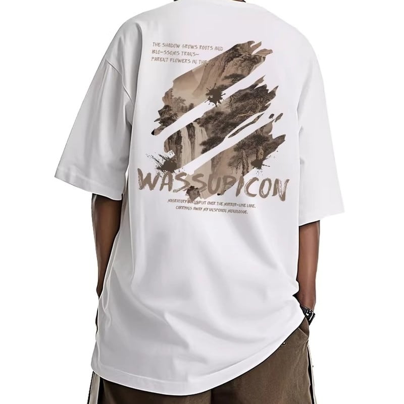 Short Sleeve Wide Printed T-Shirt ◇5color H1073