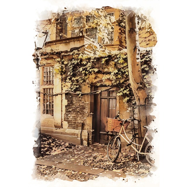 絵画 風景画(街並み) 秋 イギリスの紅葉 インテリアアート額付き 水彩画・油絵調 WAT0514