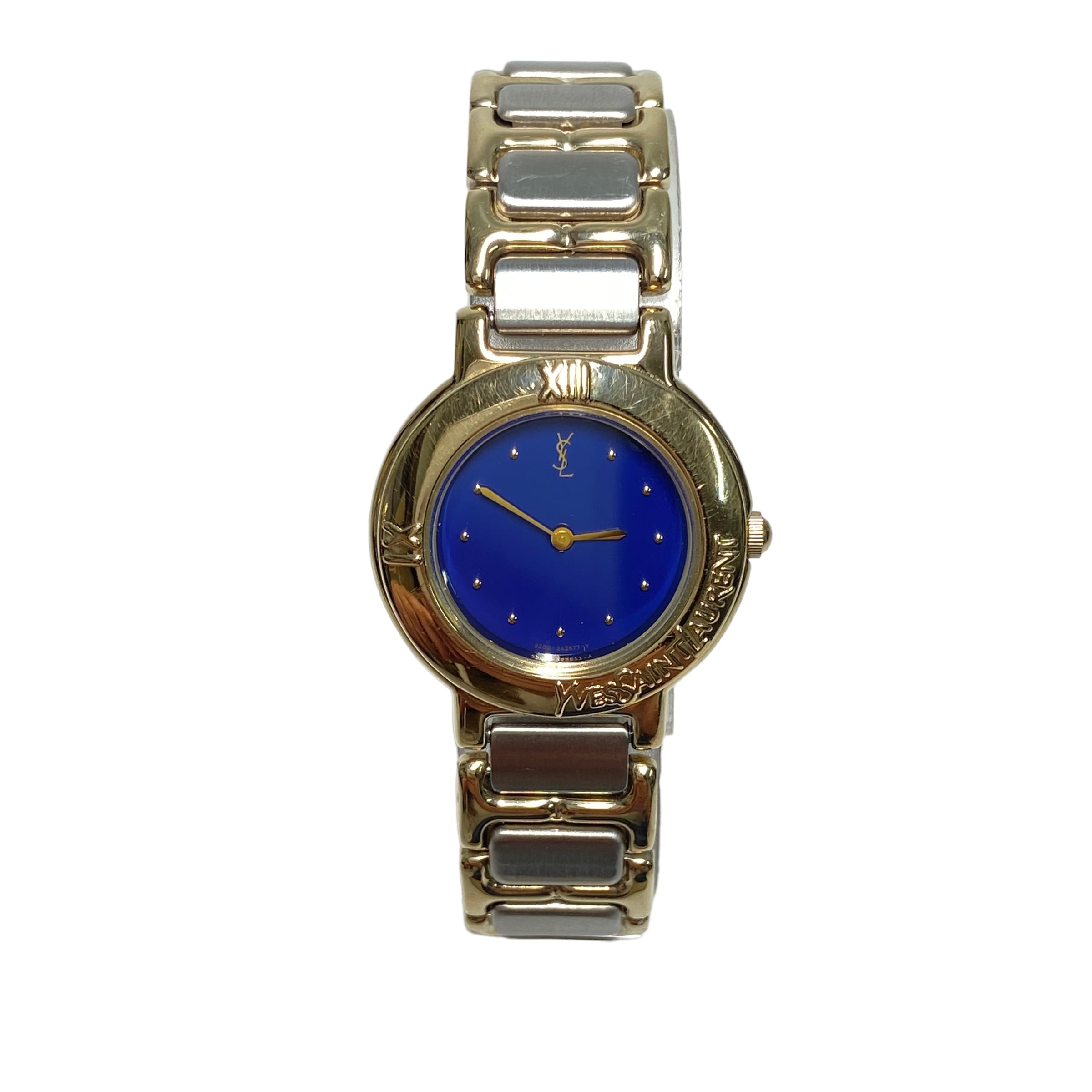 Yves Saint Laurent サンローラン クォーツ コンビ SS ブルー文字盤 腕時計 レディース 8379-202210