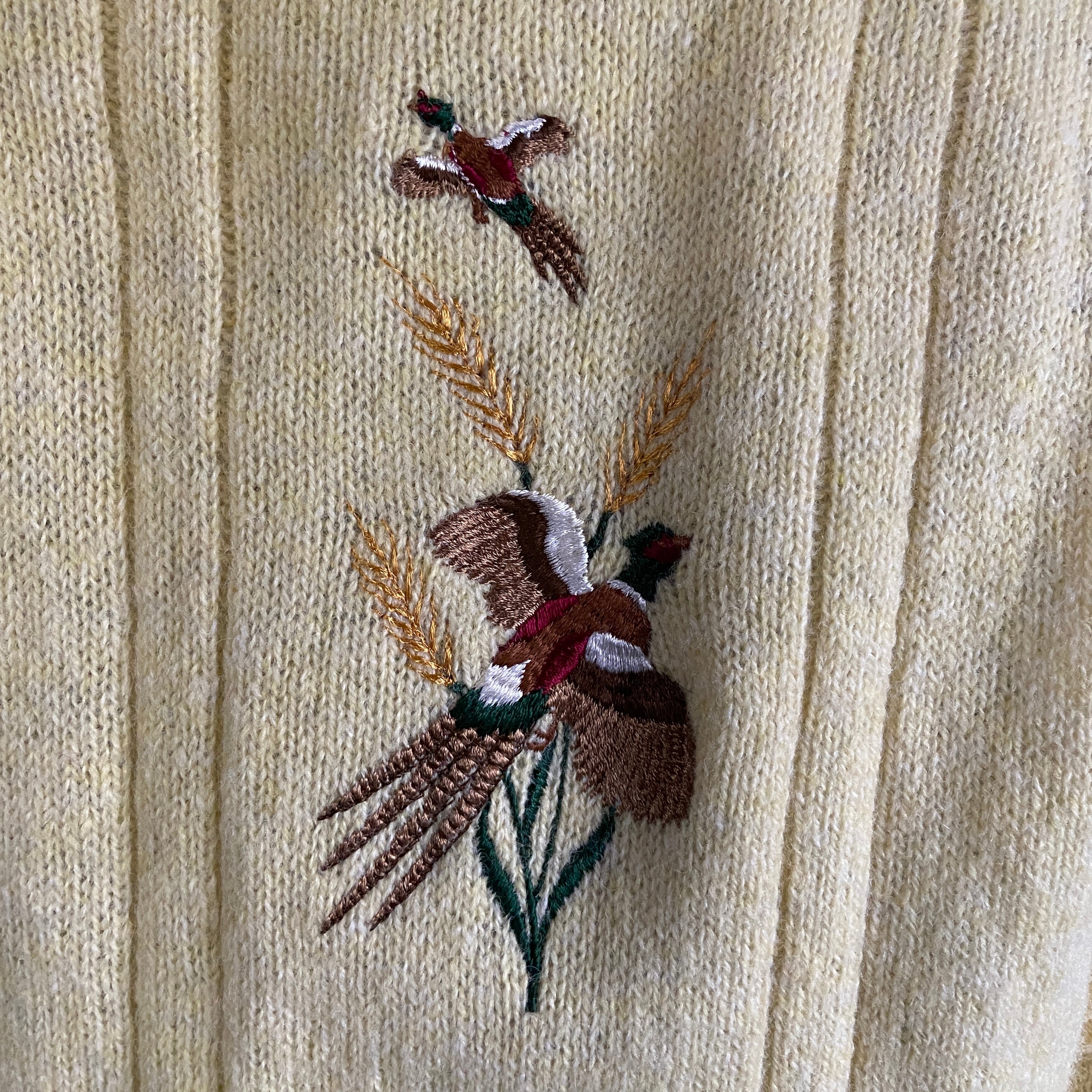 70s USA ニットセーター アニマル柄 深緑 長袖 vintage