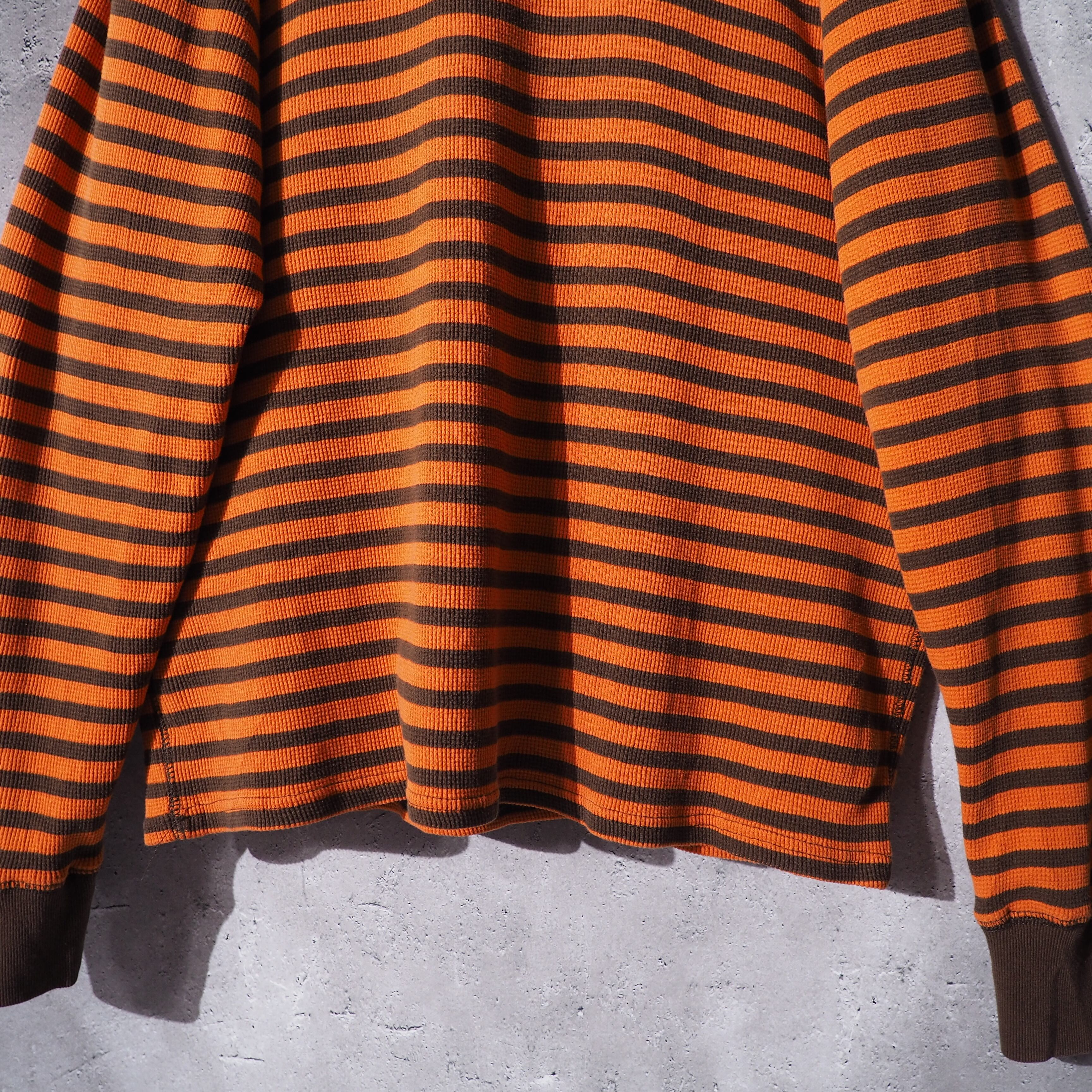 1990s ” Timberland ” Carrot orange × Brown Bi color border design long sleeve Tee