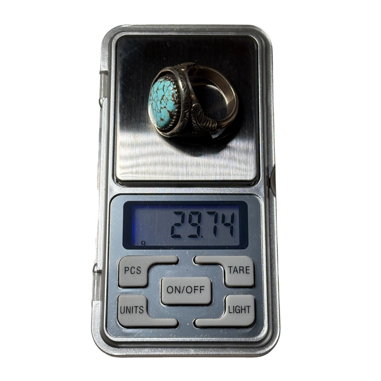 vintage Navajo silver shadow box turquoise ring