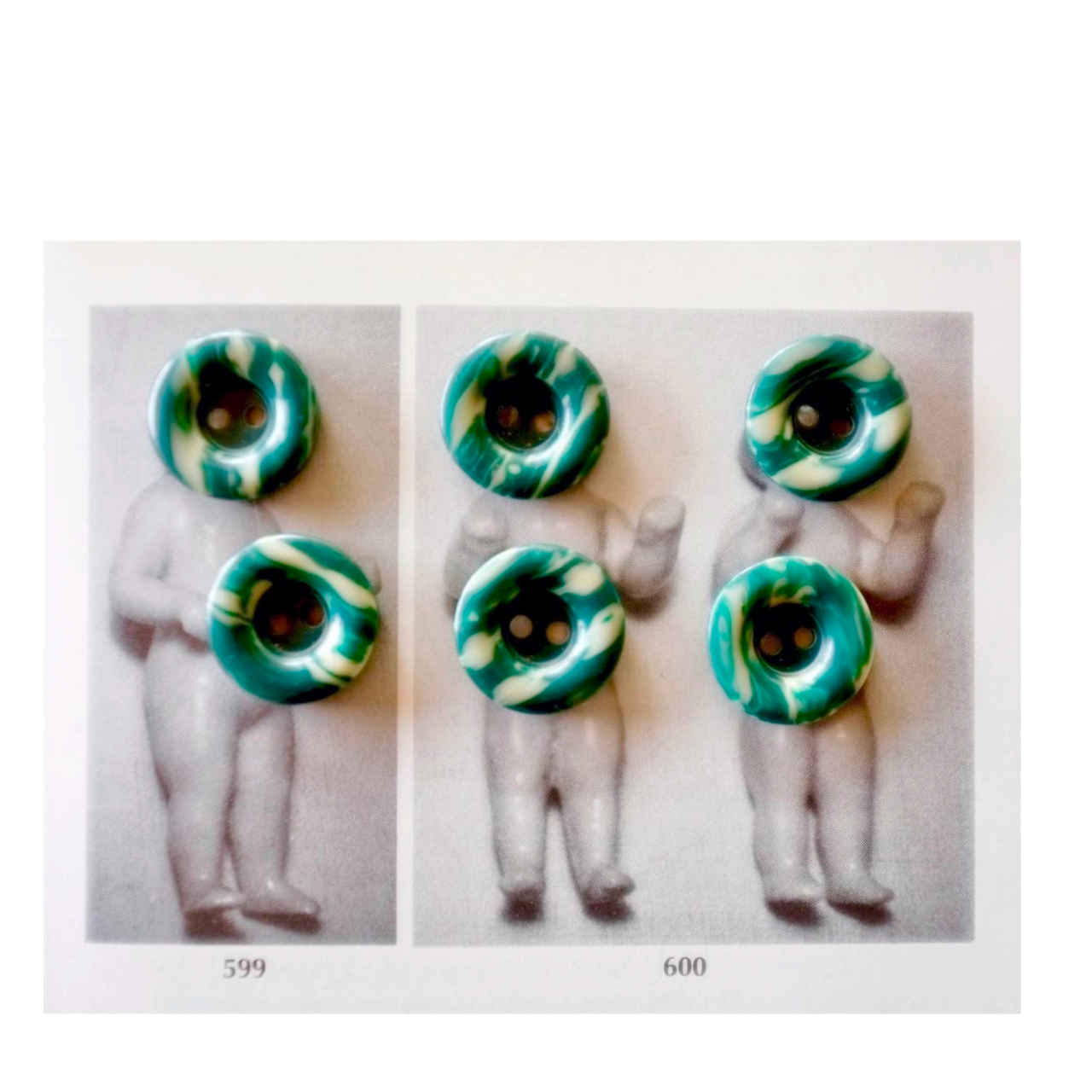 フランス 50s 緑と白の夢幻覚と錬金術ミルクボタンセット ヴィンテージ