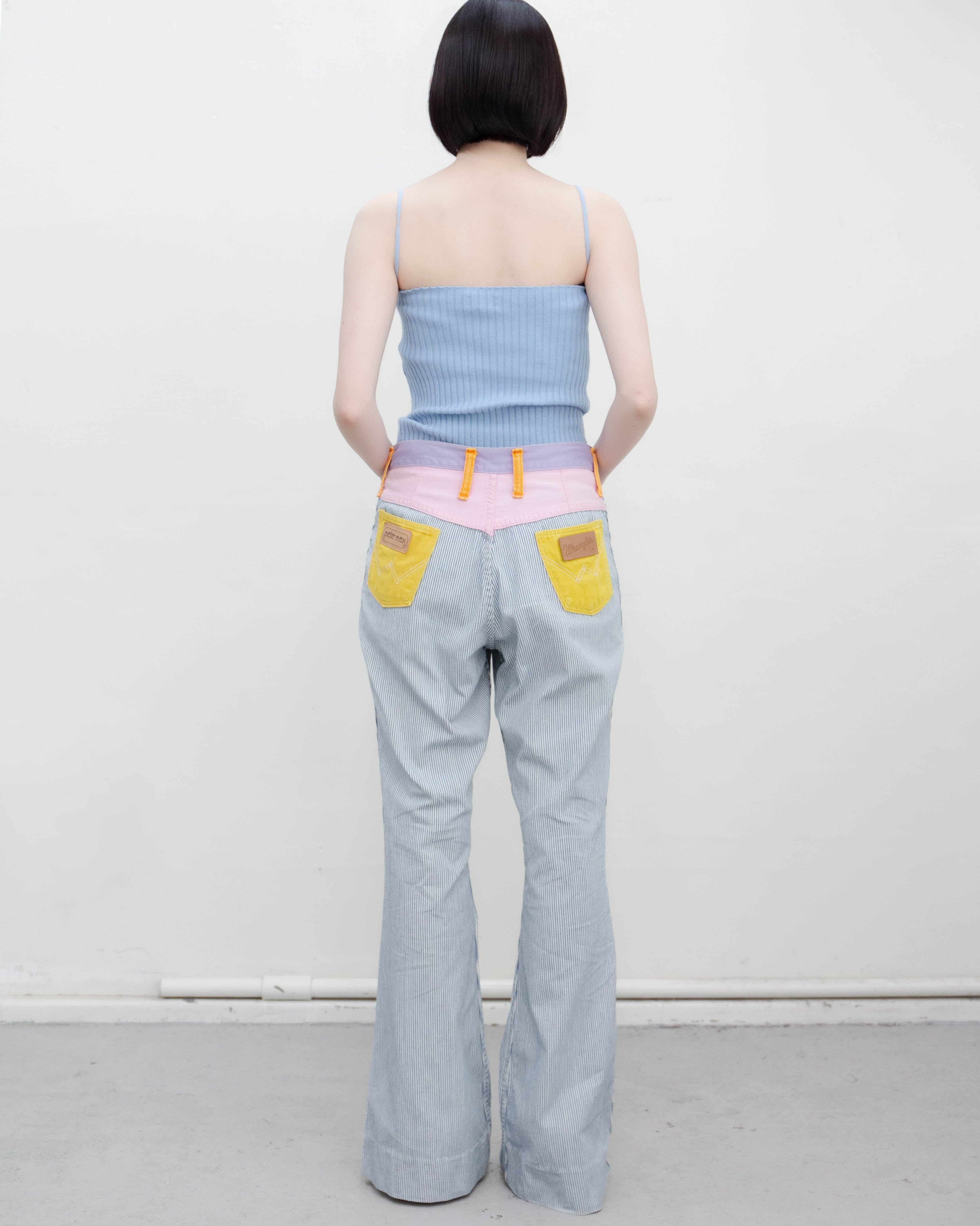 1970s Wrangler × Peter Max - color-block hickory flare trousers