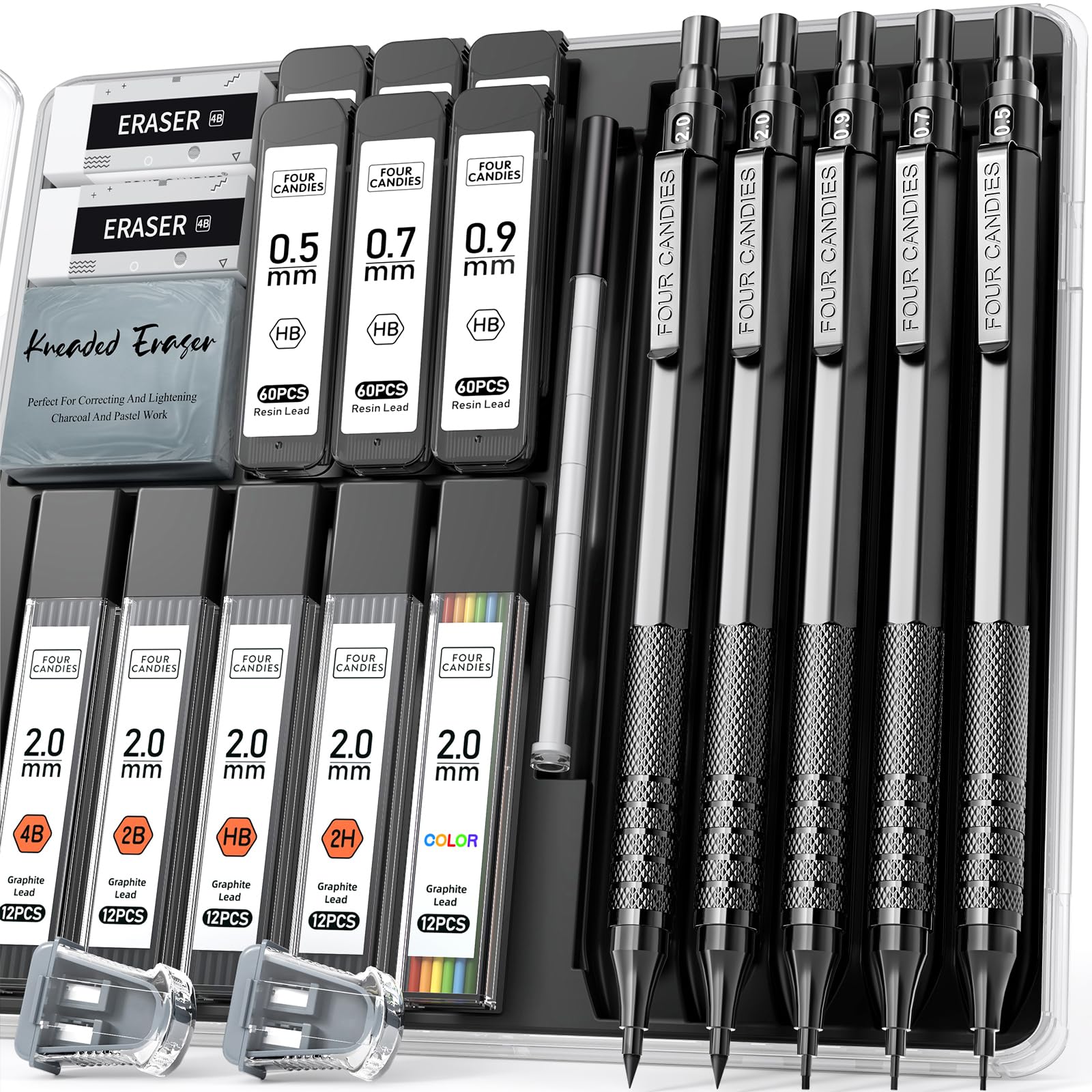 Four Candies 金属製シャープペンシル セット 0.5mm、0.7mm、0.9mm 各1