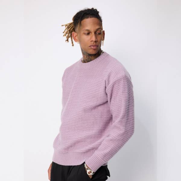 ピンクパープル あぜ編みミドルゲージニット オーバーサイズ 秋冬