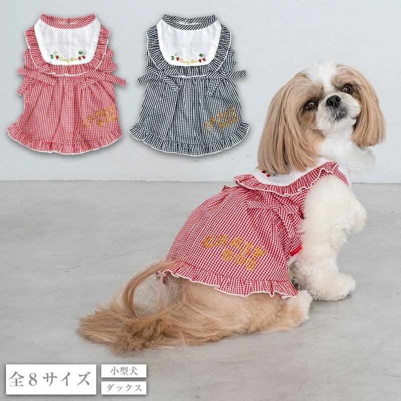 【XS.S】ストロベリーチェックワンピ CRAZYBOO -クレイジーブー- 犬服 ドッグウェア