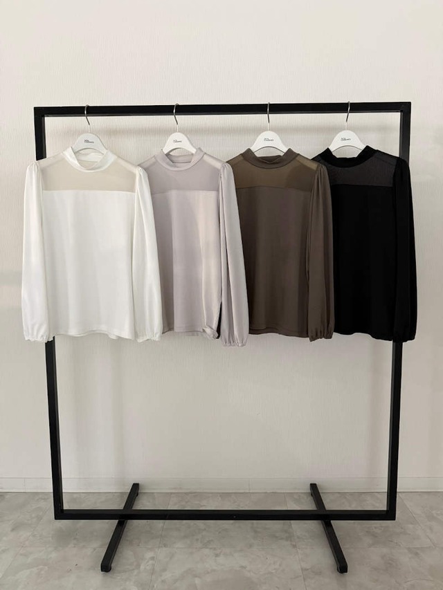 497. Boutique Ordinary / ブティークオーディナリー　Sheer Switching LS Pullover (ホワイト/グレージュ/カーキ/ブラック)  (BO26-628T)