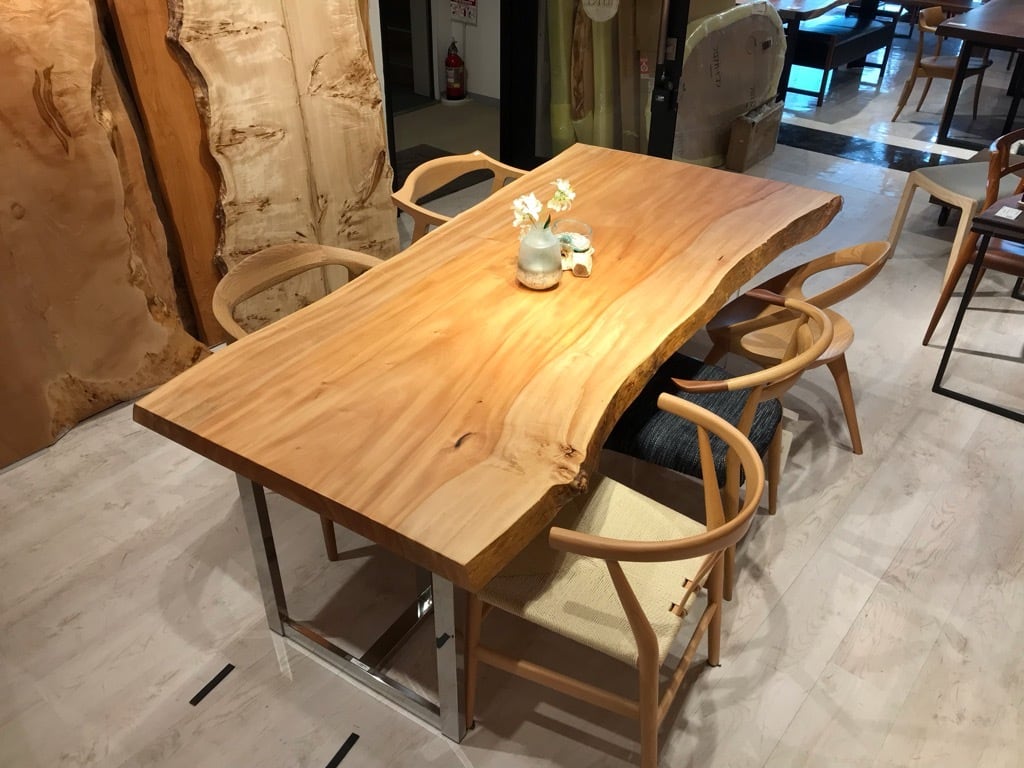 全面杢】栃（トチ）_2050×880-840-990×60_横浜元町店_テーブル天板/一