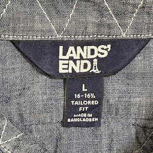 【LANDS'END】デニムシャツ 長袖シャツ LARGE ダブルステッチ ブルーグレー ランズエンド US古着