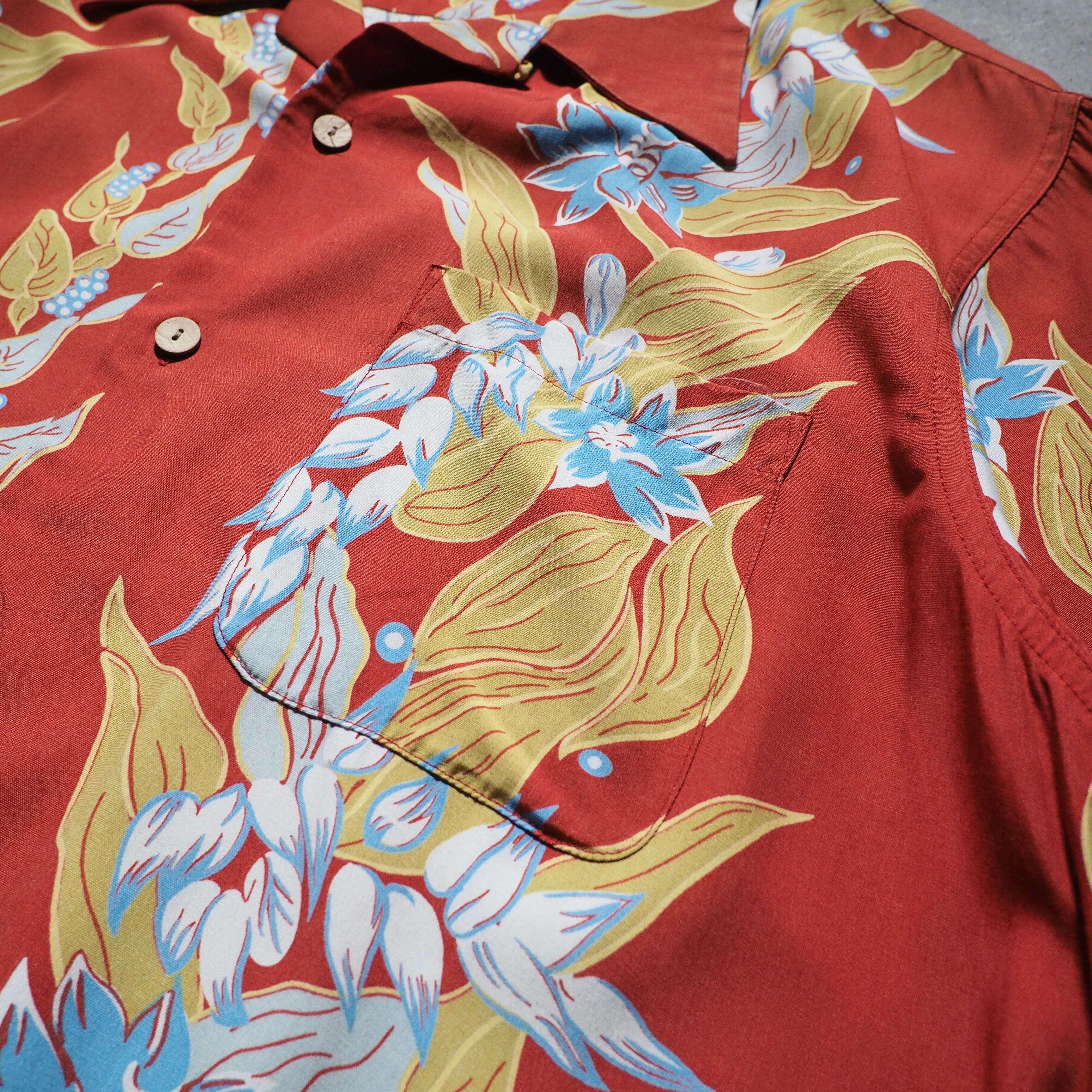 1990s Tropical flower printed vintage open collar SS shirt