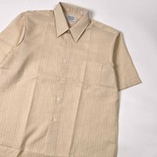 60s 70s リネン混 Arrow アロー PERMA-IRONタグ ストライプ 半袖シャツ /ベージュ系 メンズ ビンテージ