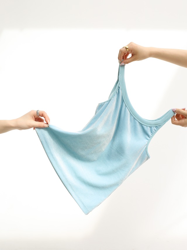 cup-in velour american sleeve tops（baby blue）