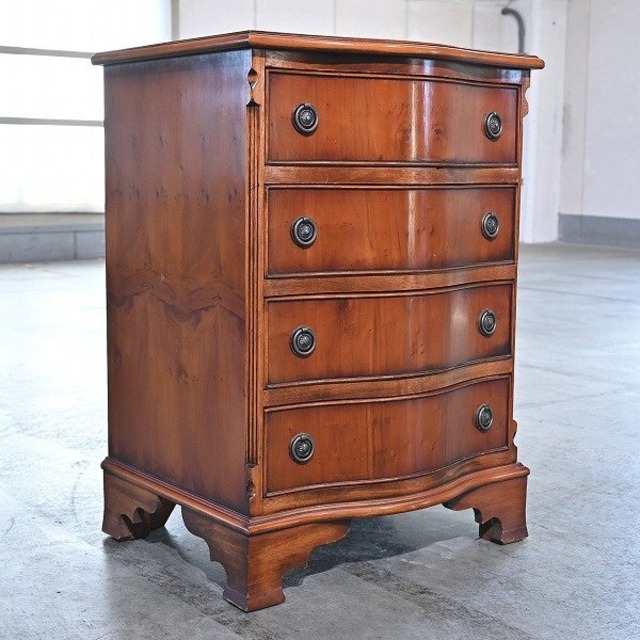 英国ビンテージ ロスジョン サーペンタインフロントチェスト 西洋イチイ材 4段 yew wood 引き出し 収納 クラシカル 箪笥 イギリス ROSJOHN