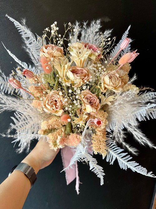 bridal bouquet【ペールピンク＆ホワイト】ブートニア付き