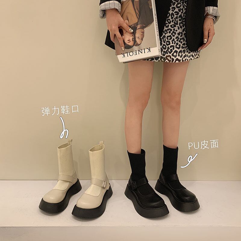 ショートソックス ブーツサマースタイルニットベルト バックルスタンダードストレッチ レトロ 靴 シューズ エラスティック 伸縮 夏物 タイツ ストッキング ハーネス フェイクシューズ12146178077