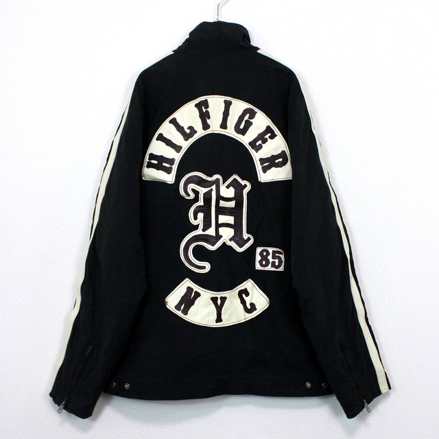 【Caka act2】"TOMMY JEANS" Leather Logo Patch Loose Zip Up Jacket
