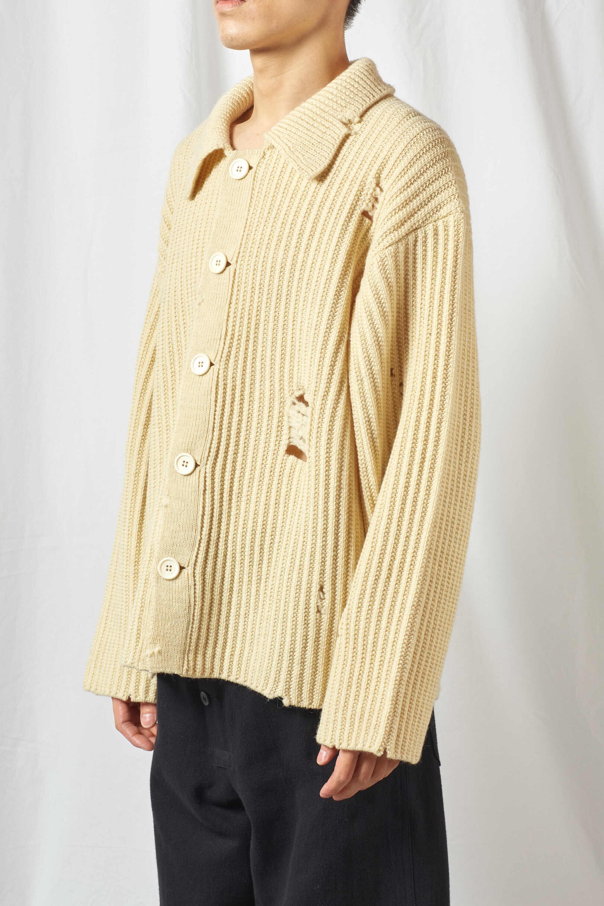 RAW WOOL DAMAGED CARDIGAN(ECRU) | PiuLoro(ピウロロ) - 岐阜セレクト