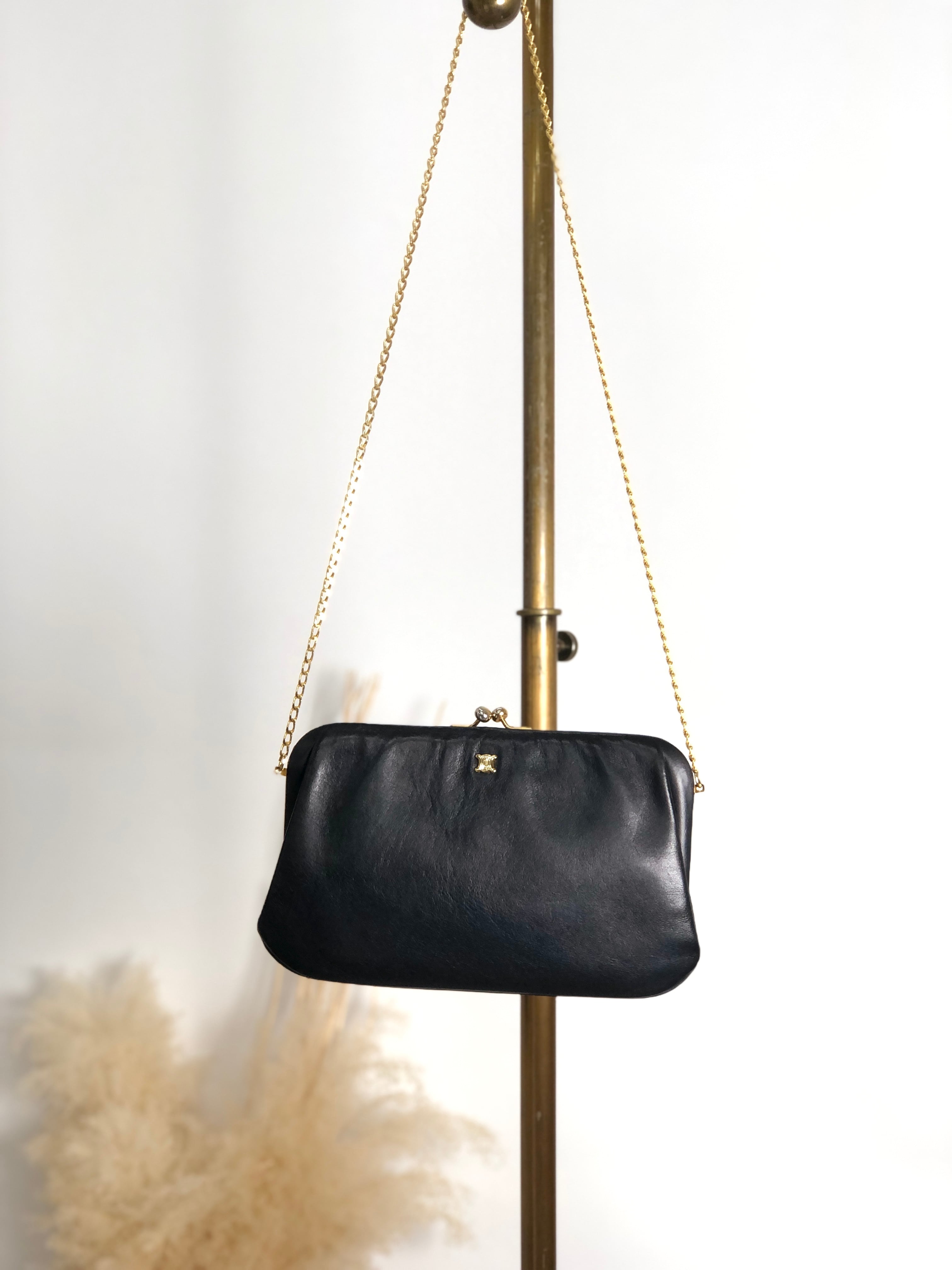 CELINE セリーヌ ショルダーバッグ ブラック ブラゾン レザー がま口 チェーン vintage ヴィンテージ オールド fsu5cp