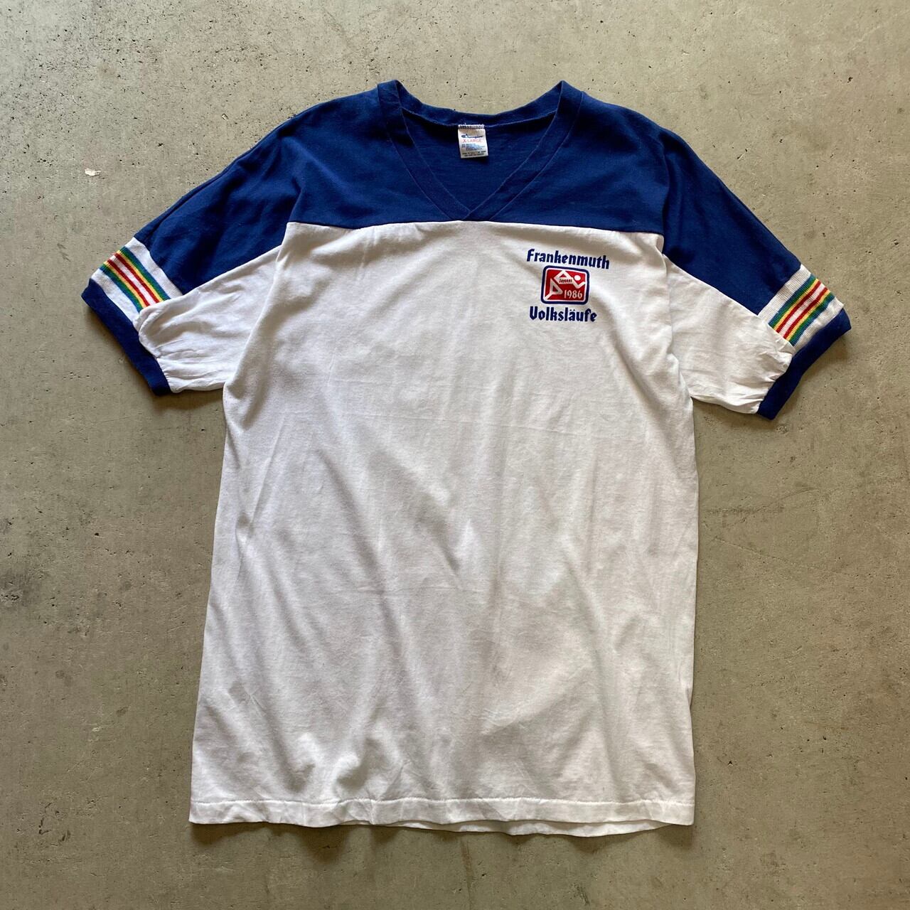 80s 無地Vネック　チャンピオン トリコタグ Tシャツ L 80年代 Champion チャンピオン frankenmuth Volkslaufe Vネック