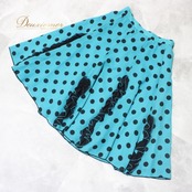 社交ダンス 衣装 スタンダード スカート レッスンウェア 女性用 レディース オールシーズン 水色 黒 ブルー系 ブラック系 水玉 フリル ドット 練習着 ターコイズブルー 日本製 レトロかわいい 動きやすい 軽量 おしゃれ フレアスカート ダンスウェア