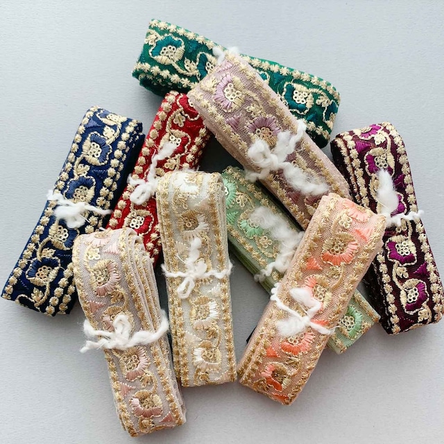 〈再入荷〉ドット縁花インド刺繍チュールリボン（1mカット）