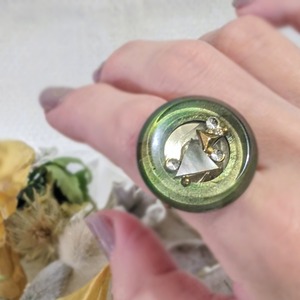 French vintage button -universe- ring