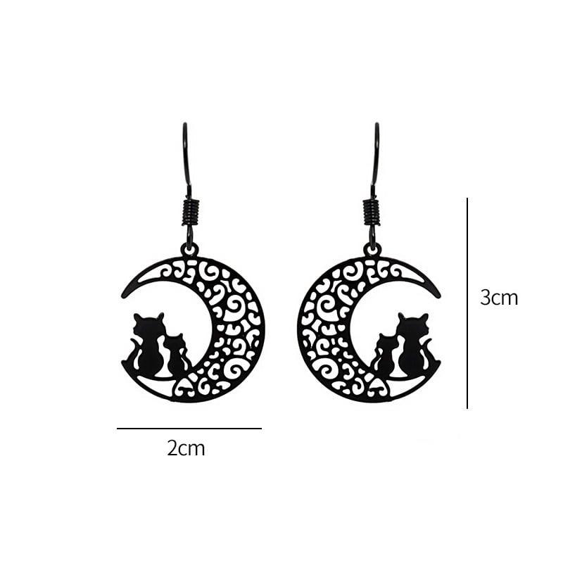 送料無料】AC-23 猫 ねこ 三日月と2匹の猫 ピアス フック型 サークル