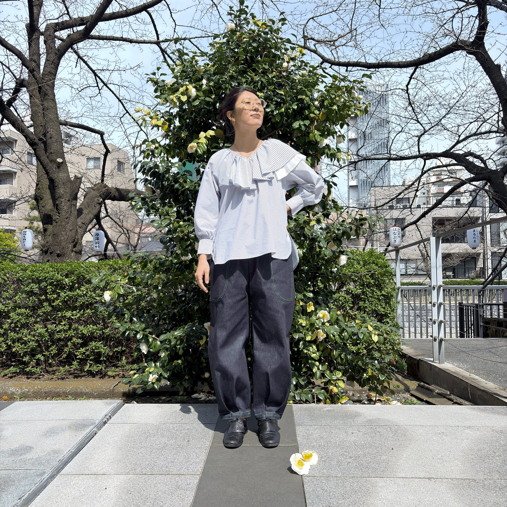 バルーンパンツ カラーステッチデニム