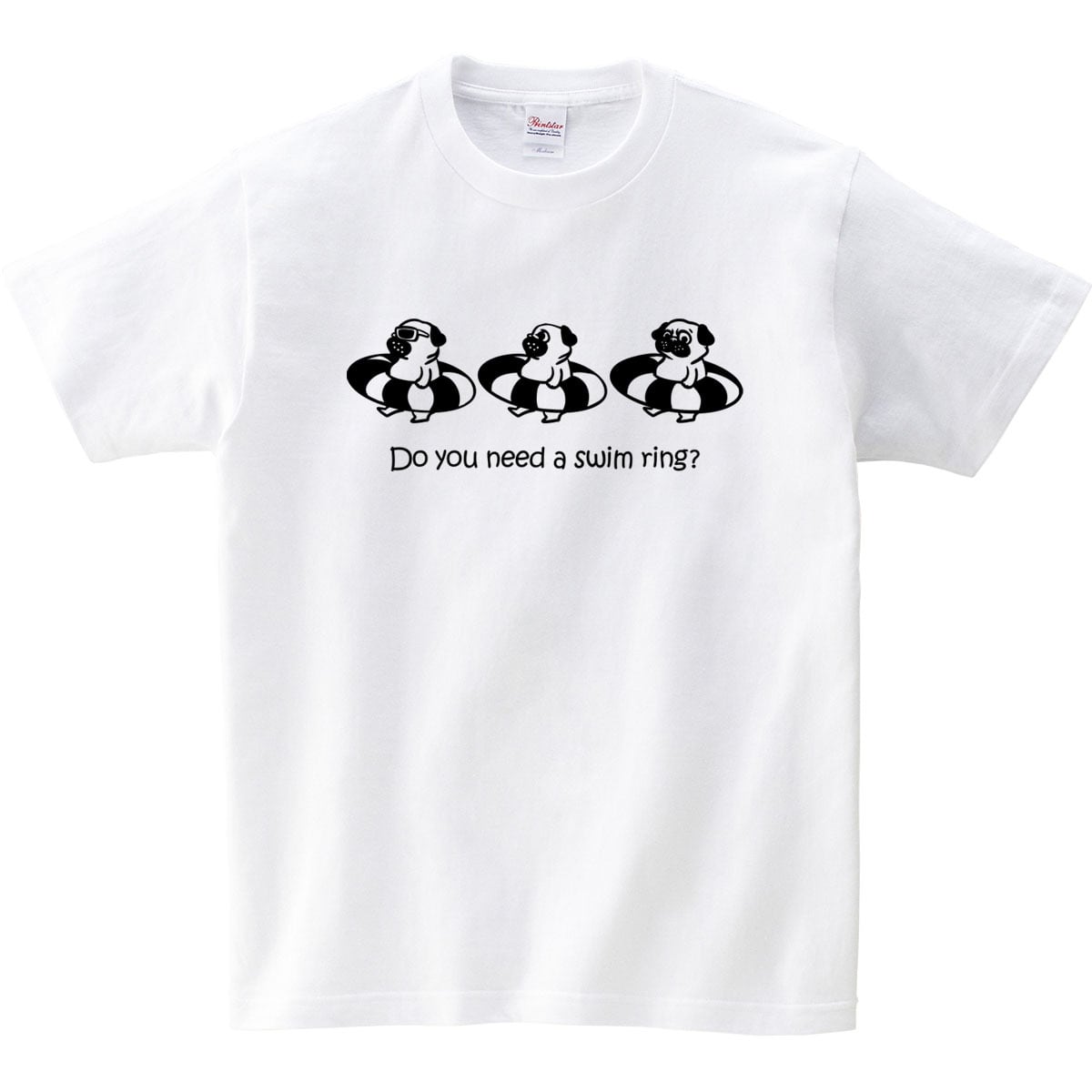 三つ子のパグ 海水浴 Tシャツ dog86 海 夏休み 犬 ブヒ ゆるい 手描きイラスト パグ 犬好き 犬服