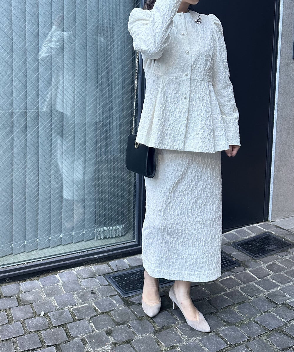 トロワズィエムチャコ　ふくれジャガードパール釦ジャケット ふくれジャガードパール釦ジャケット | troisiemechaco