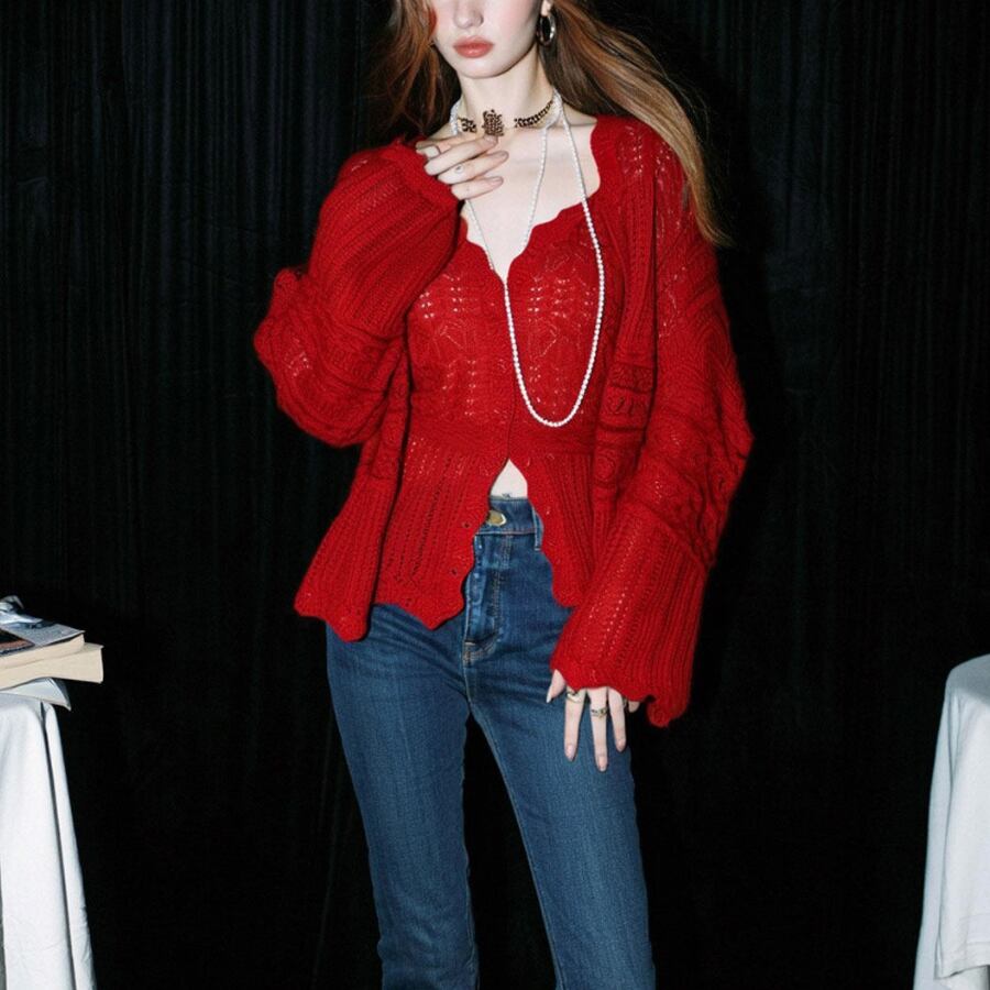 スリーブベスト+カーディガンセット