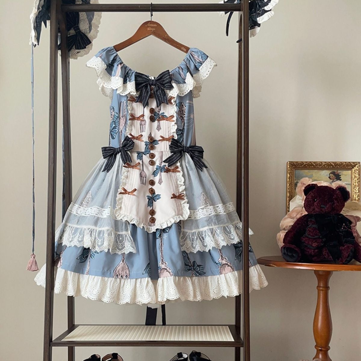 ロリータ ジャンパースカート 水色 中華ロリータ 水色花嫁風ワンピース ジャンパースカート単品