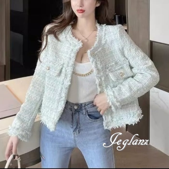 2色 ツイード ニット ジャケット フリンジ クラスアップ感 韓国 (MA662)τ