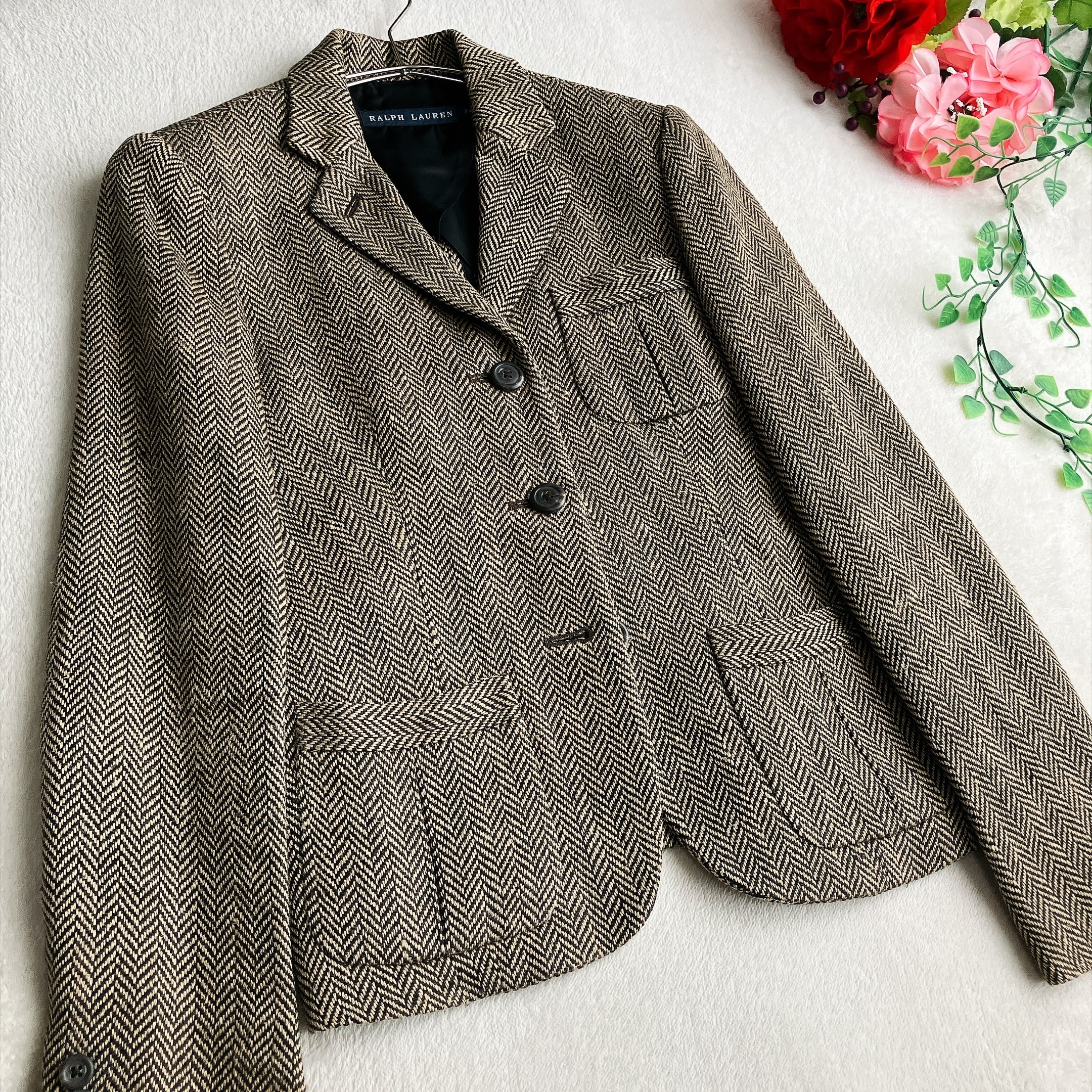 美品】RALPH LAUREN ラルフローレン☆ヘリンボーン リネンシルク