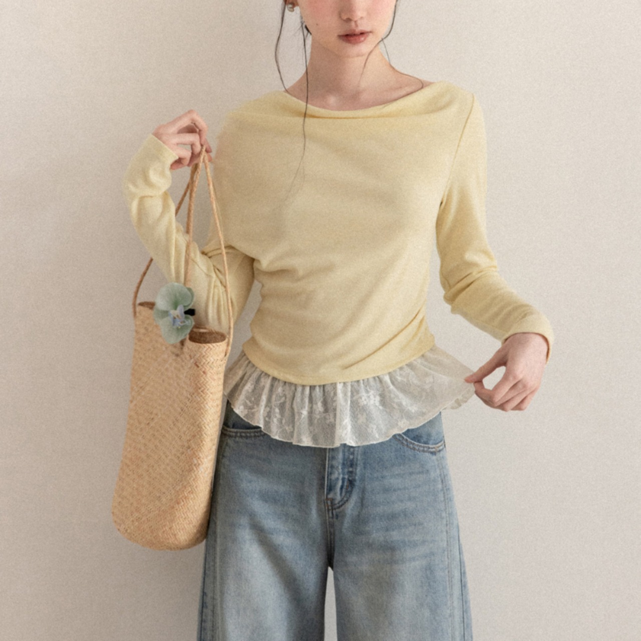 panel lace drape top　J00504