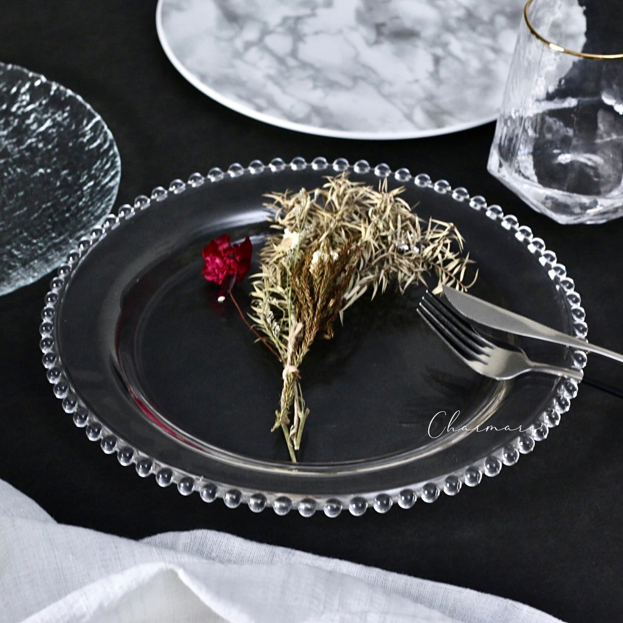 直径27cm【ビーズクリアガラスプレート】器 平皿 食器 テーブル