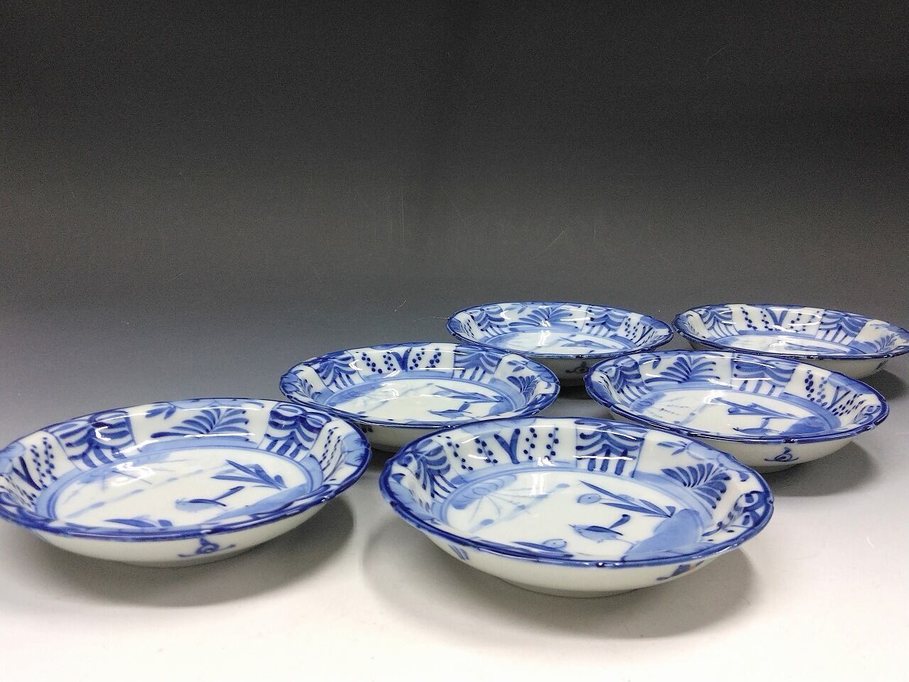 時代もの (大正-昭和(1920年代)頃) 手描 花鳥染付 芙蓉手 小皿/ 豆皿 1