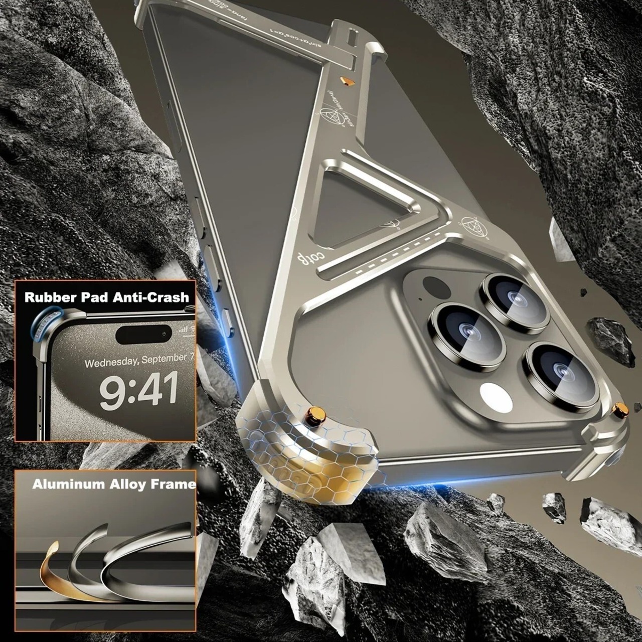 ◆iPhone 16/15/14/Pro/Pro Max/Plus◆ Aluminum Alloy Frameless Phone Case with Stand / アルミニウム アロイ フレームレス スマホケース スタンド付き