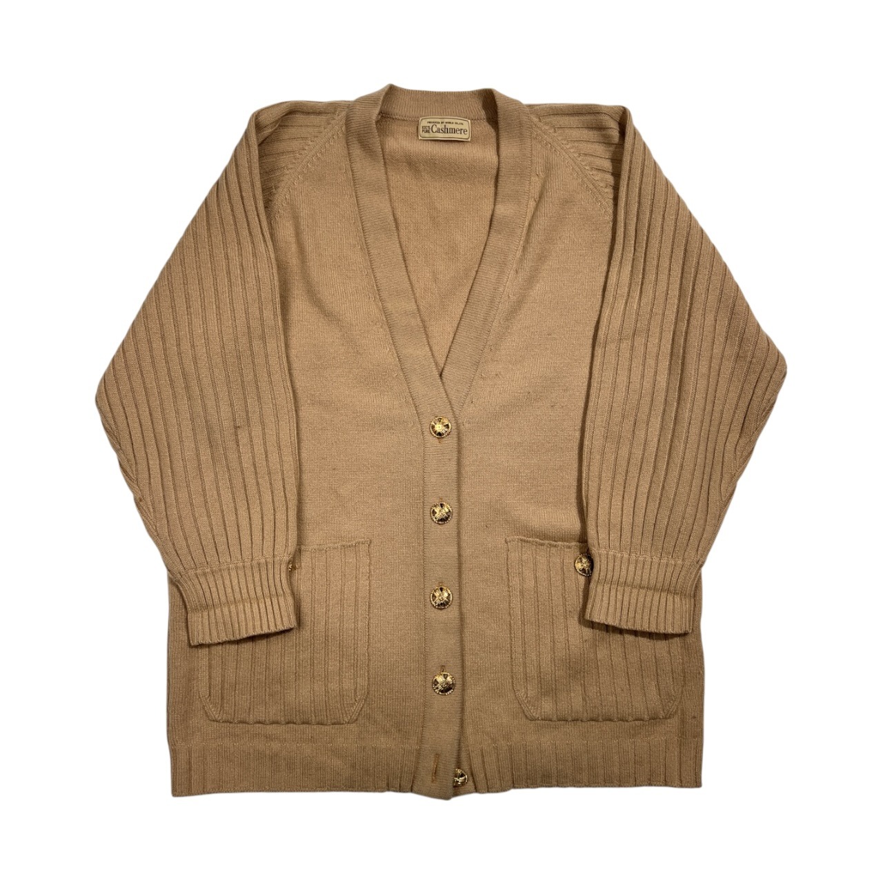 カシミヤ100% 金ボタン CASHMERE カシミヤ ニット カーディガン 40/ベージュ系 レディース ヴィンテージ