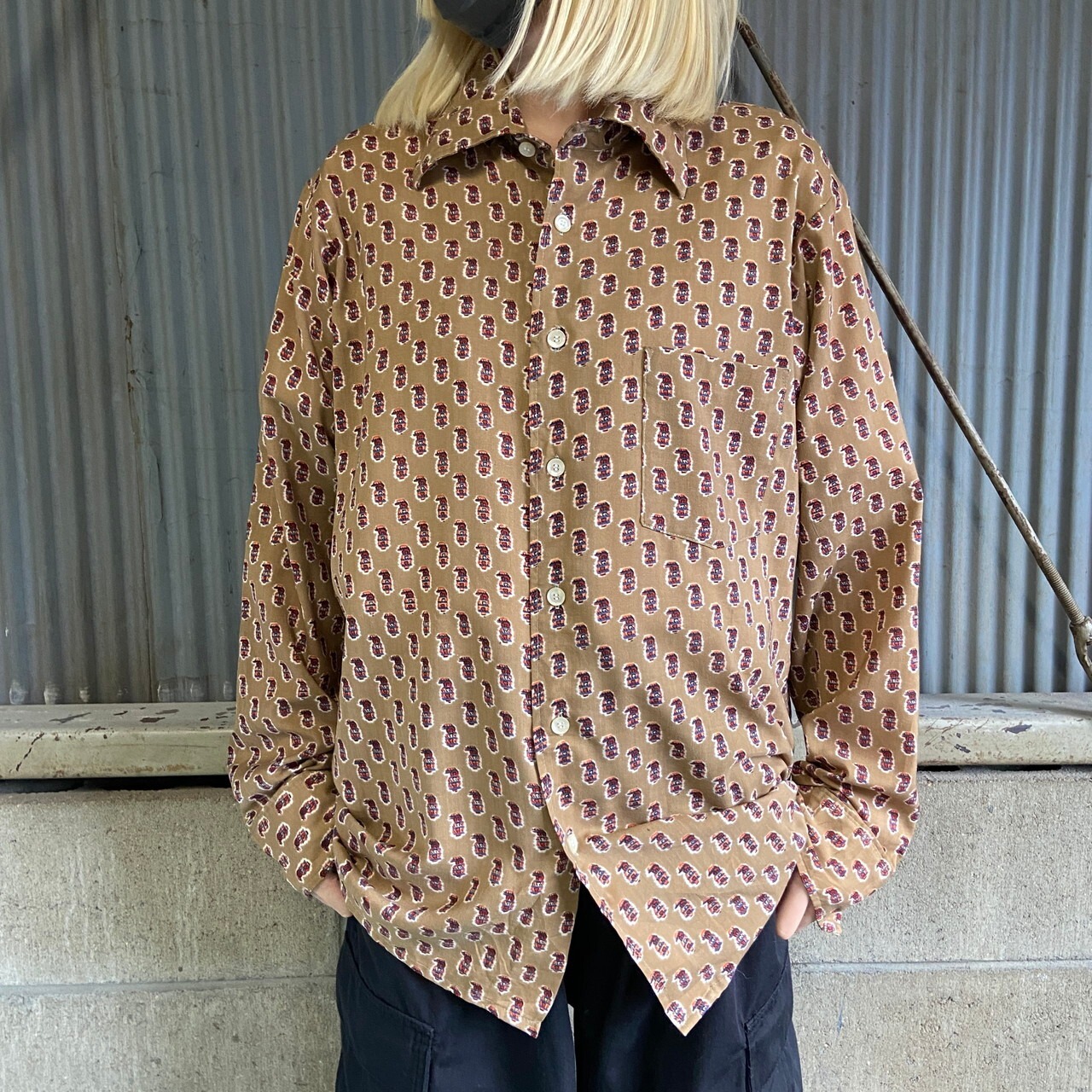 70年代 BARACUTA コットン 総柄シャツ メンズL 古着 70s ビンテージ 