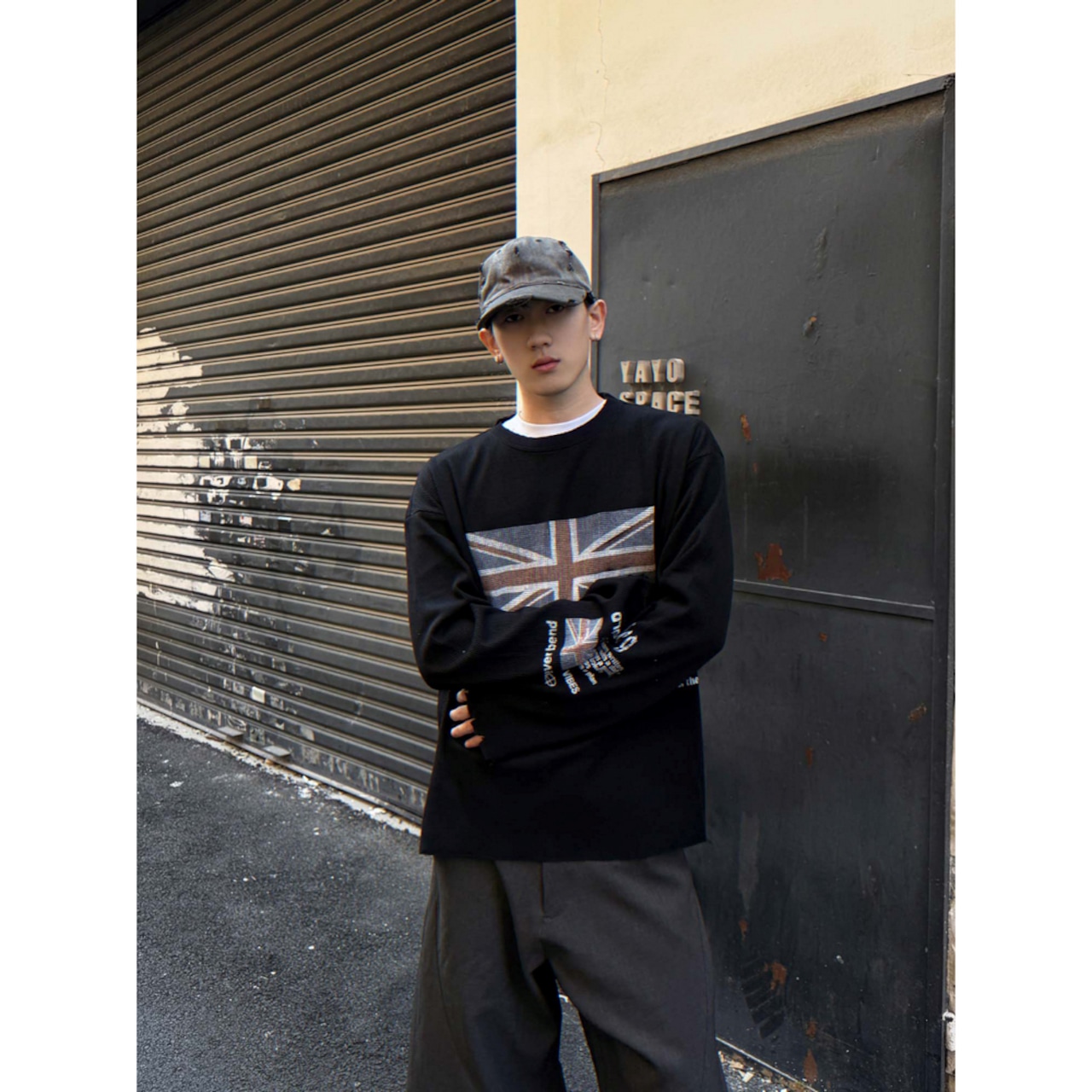 VINTAGE ストリート 国旗プリント ロングTシャツ T2020