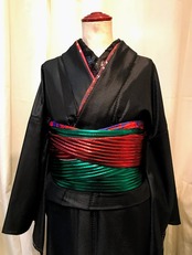 【男女兼用 Unisex】Rumi Rock兵児帯「ギラヘコ」　グリーン×レッド　[E579]