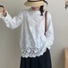 2色/スタンドフリルネック刺繍ブラウス ・12139